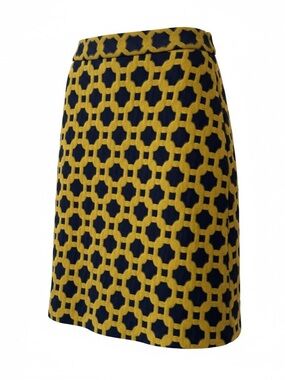 Anthropologie Charlie & Robin Navy and Mustard Geometric Pencil Skirt